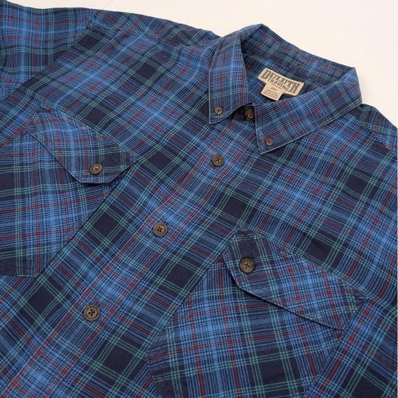 Duluth Trading Co Free Swingin Wicking Flannel Shirt Mens 2XL Blue Outdoors Gorp - Picture 1 of 9